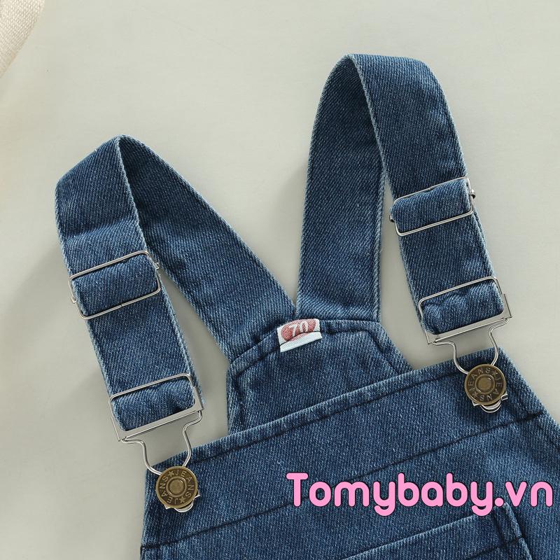 Bộ Áo Liền Quần Sát Nách Chất Liệu denim Màu Trơn Cài Khuy Có Túi Cho Bé