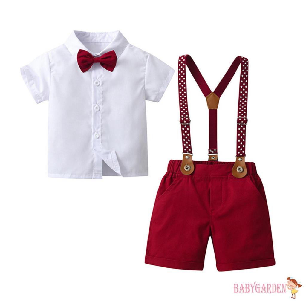 Bộ quần áo bé trai 6 tháng-5 tuổi Áo sơ mi ngắn tay có thắt nơ + Quần Short tổng thể cho năm mới Giáng sinh