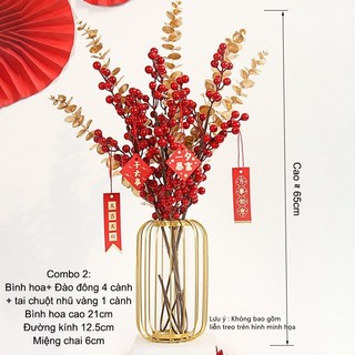 Combo Bình Và Hoa Đào đông Lá Quạt trang trí Tết May mắn Tài lộc trang trí showroom văn phòng Myd.23