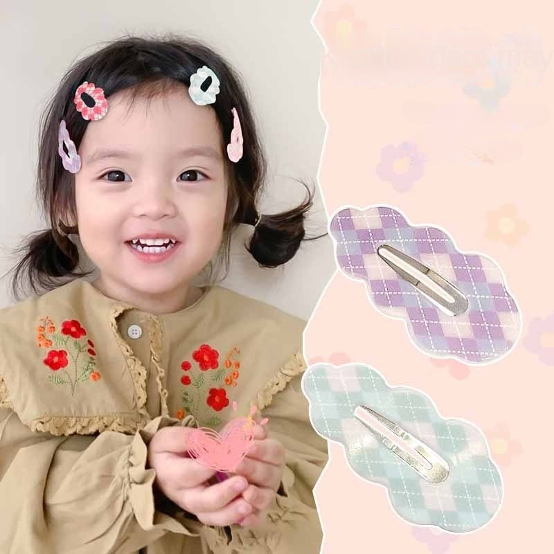 Kẹp Tóc Mái Ngang In Họa Tiết Kẻ Ô Cho Bé Gái 1 Cái