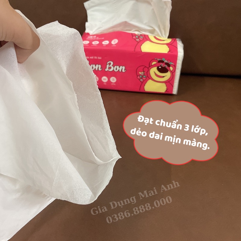 Giấy ăn gấu dâu, khăn giấy rút đa năng, 1 bịch 400 tờ, dẻo dai mềm mại  [SHOP.MH]