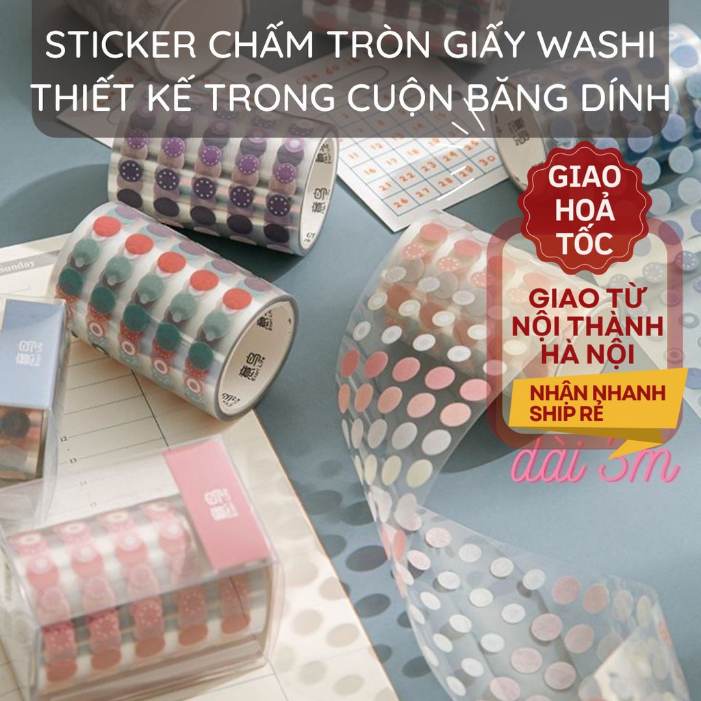 Cuộn dài 3m Sticker Hình Dán Trang Trí Sổ Lưu Niệm Họa Tiết Chấm Bi ...