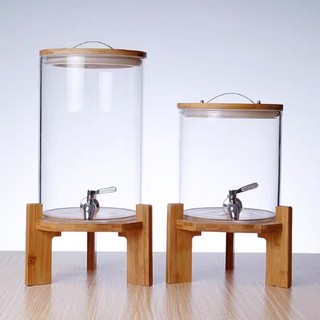Bình thuỷ tinh vòi inox 5L-8L (Kèm chân gỗ) pha Detox đựng nước, hoa quả Decor nhà cửa tiện dụng bàn ăn Bunnies