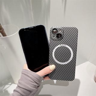 Dành Cho Ốp Sạc Không Dây Cho IPhone 15 14 Plus 13 12 11 Pro Max Bảo Vệ Ống Kính Họa Tiết Sợi Carbon PC Cover T21