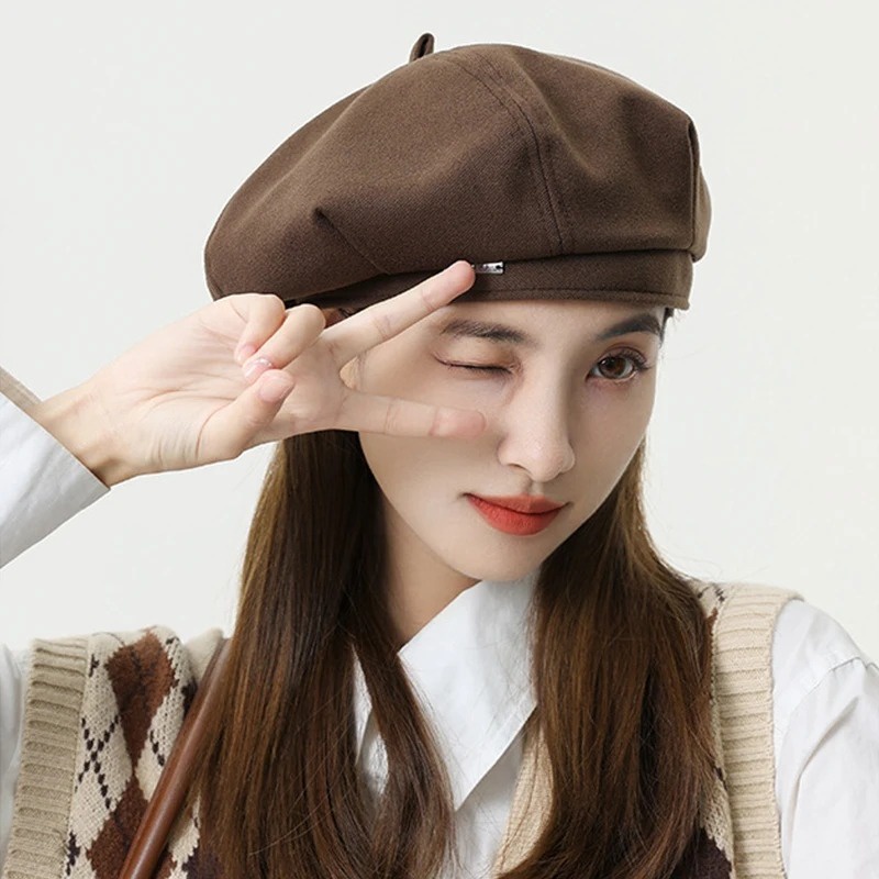 Mũ Beret Vải Nỉ Màu Trơn Giữ Ấm Mùa Thu Đông Thời Trang Cho Nữ
