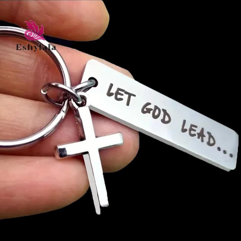 Hãy để Chúa dẫn dắt · · · · Móc khóa bằng thép không gỉ Faith Cross, Túi đựng nhẫn tôn giáo Kitô giáo Ba lô Charm Quà tặng hàng ngày [MỚI]