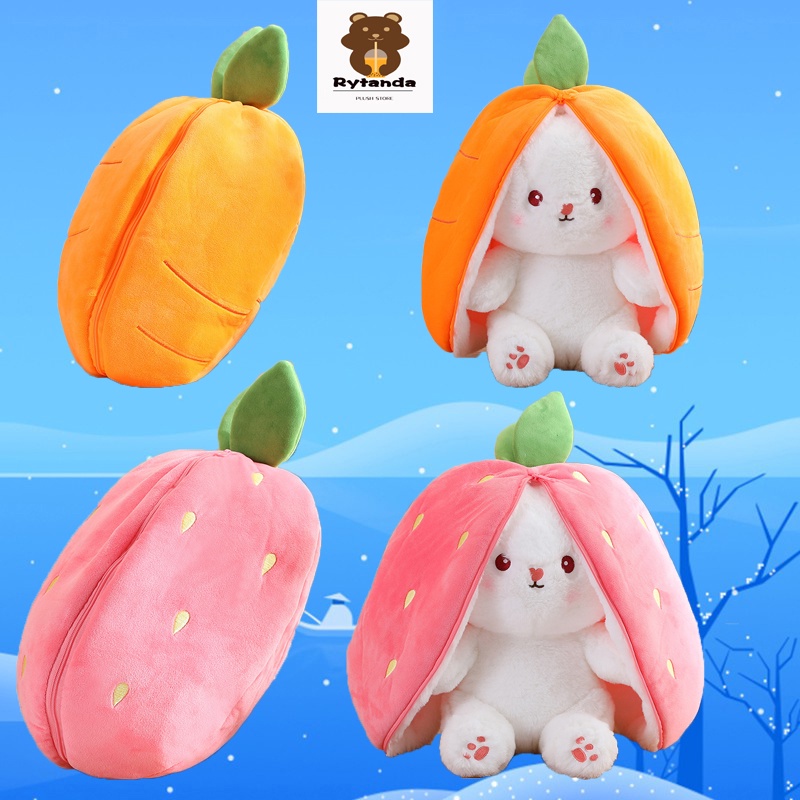 Rytanda 2 in 1 Gấu bông Thỏ Cà Rốt Thỏ trong củ cà rốt dâu tây Thỏ Plush Toy Quà sinh nhật dễ thương Rabbit plush toys