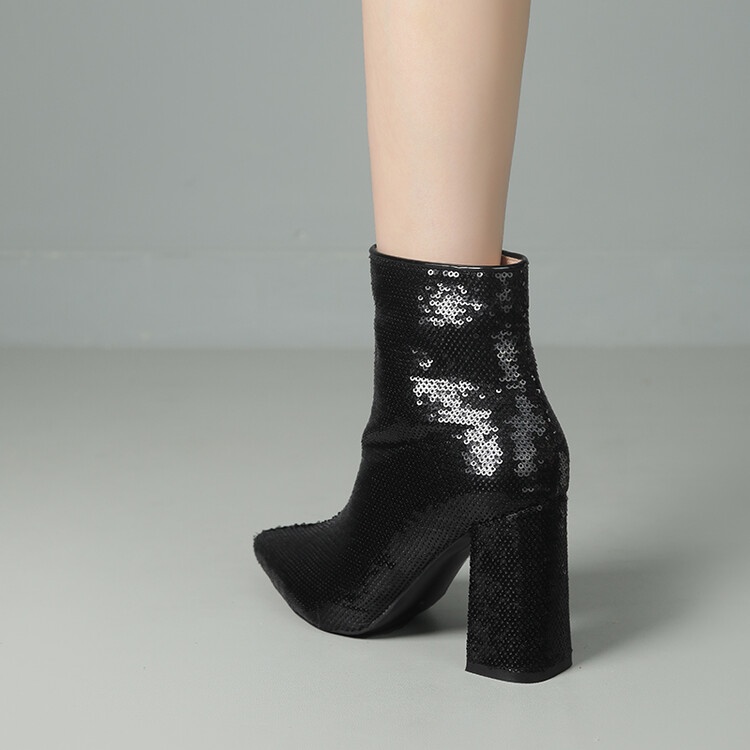 Giày Boot Cao Gót Mũi Nhọn Đính Kim Sa Phong Cách Mới size 34-43