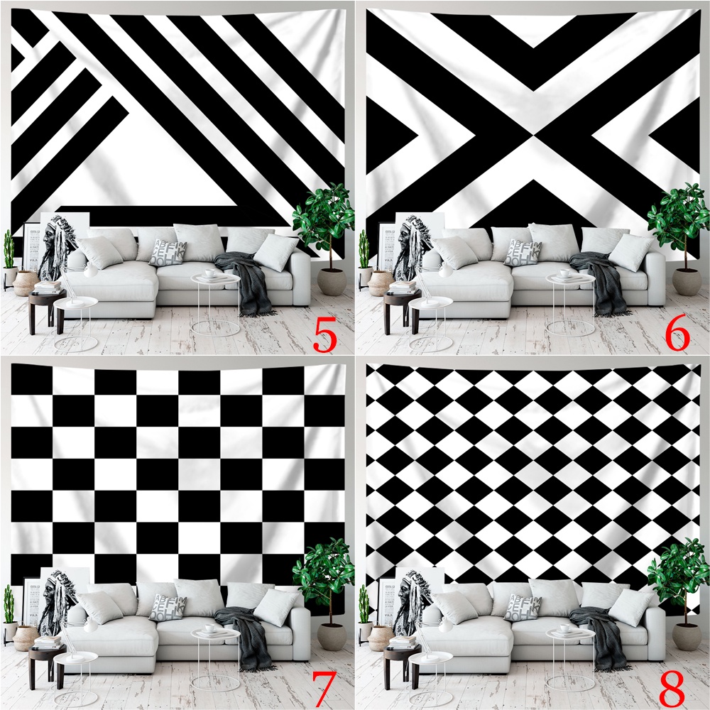 Thảm Treo Tường Họa Tiết Hình Học Trắng Đen Bằng polyester Kèm Kẹp Trang Trí Phòng Ngủ