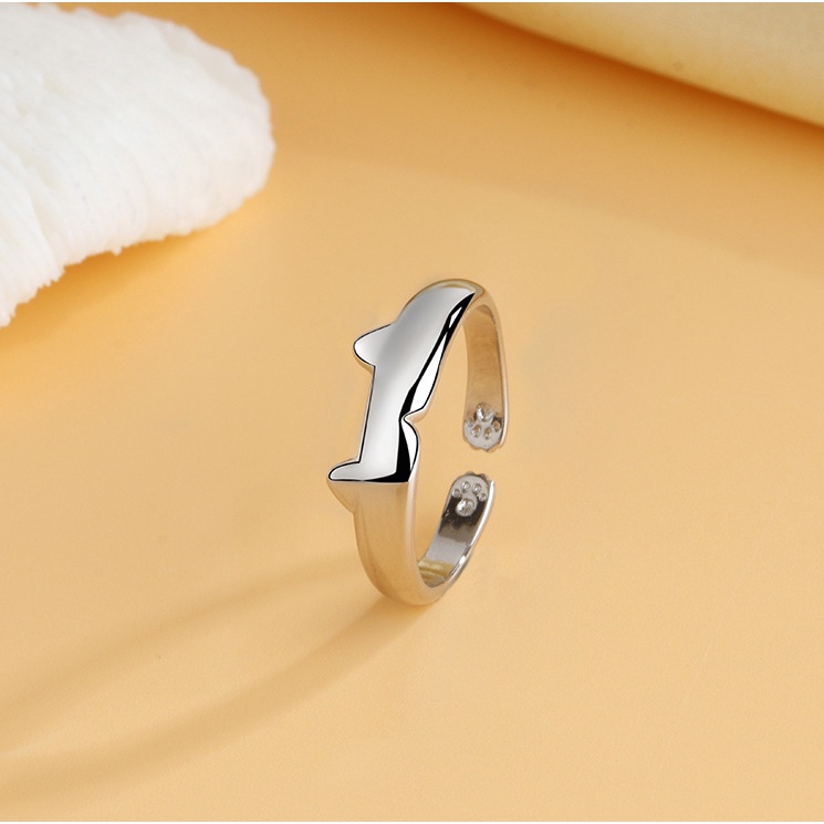 Nhẫn Hở Mạ Bạc 925 Hình Chân Mèo Đơn Giản Dễ Thương Có Thể Điều Chỉnh Cho Cặp Đôi