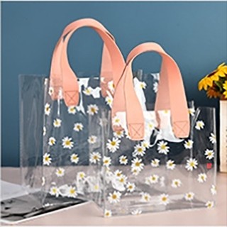 AllGIFT Túi mua sắm trong suốt, Túi Tote tay cầm Little Daisy, Túi đựng đồ chống nước trong suốt PVC