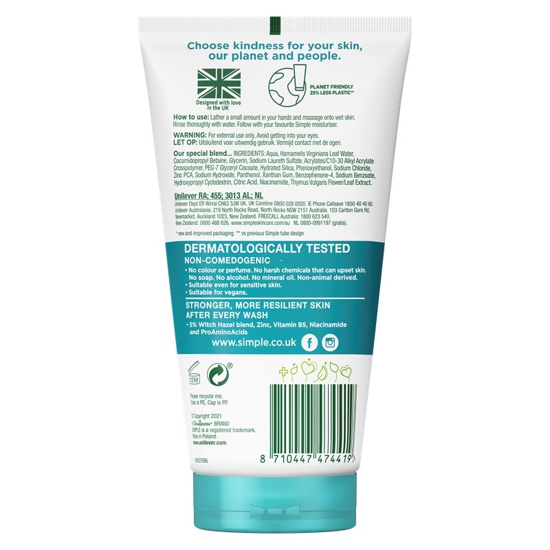 Ảnh Sữa Rửa Mặt Simple giúp kiềm dầu và ngừa mụn cho da dầu mụn 150ML - Xanh Dương 4