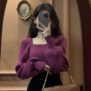 Áo sweater Dệt Kim Cổ Vuông Tay Phồng Thời Trang Cho Nữ