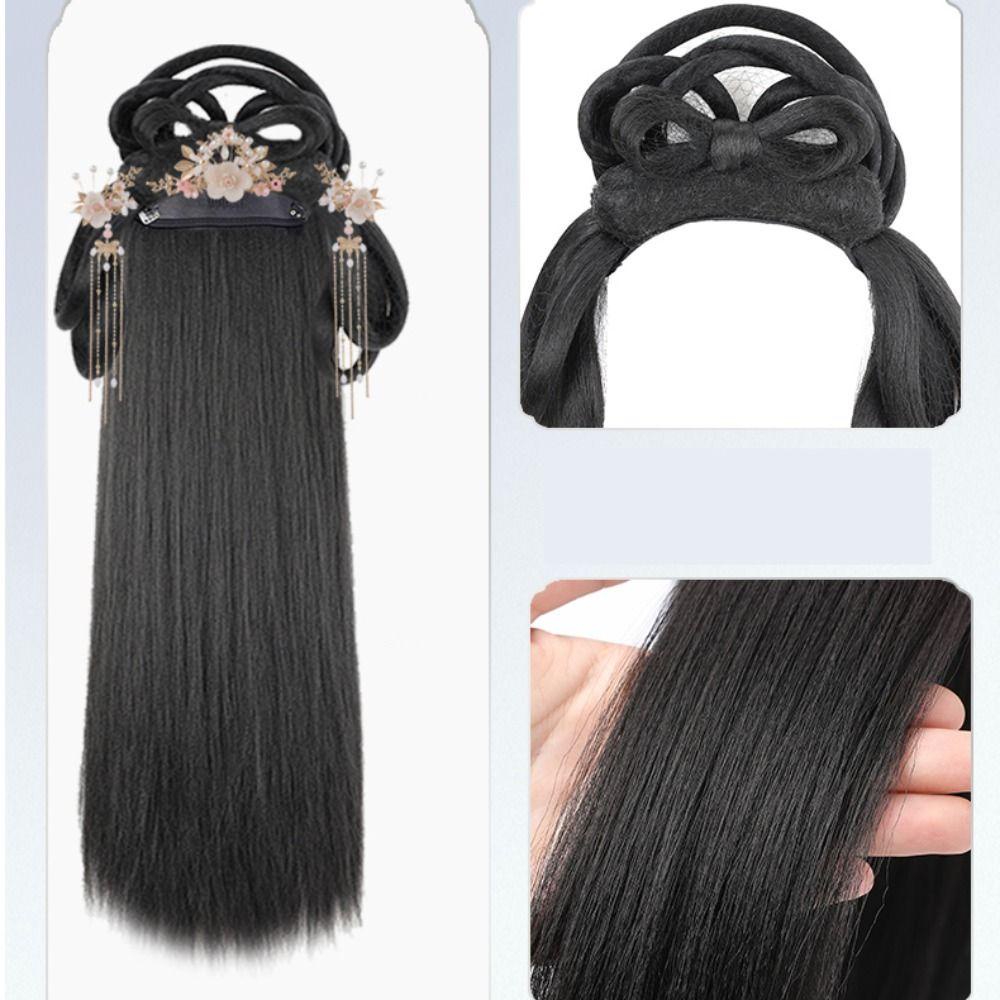 Tóc giả Trung Quốc, phù hợp Hanfu và chụp ảnh, phụ kiện tóc đen dạng búi