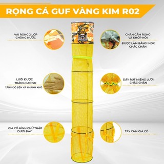 Rọng Đựng Cá CAO CẤP GUF Vàng Kim R02 phủ cao su non ,chân cấm rọng chắc chắn