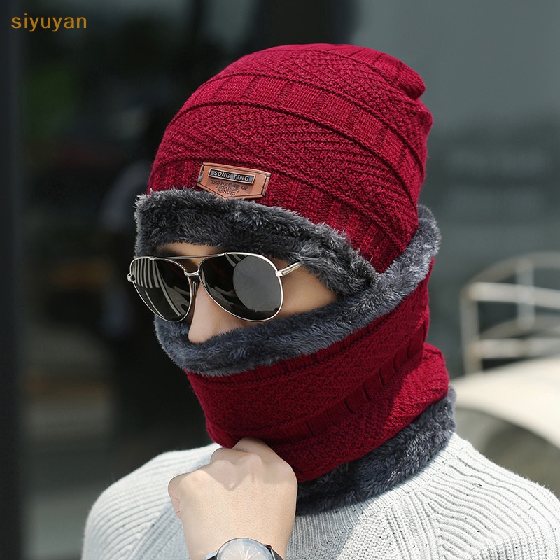Set 3 Món Nón Len + Găng Tay + Khăn Choàng Cổ + Găng Tay + Găng Tay Giữ Ấm Mùa Đông Dày Dặn Chống Gió Cho Nam Khi Chạy Bộ / Đạp Xe Thể Thao vn