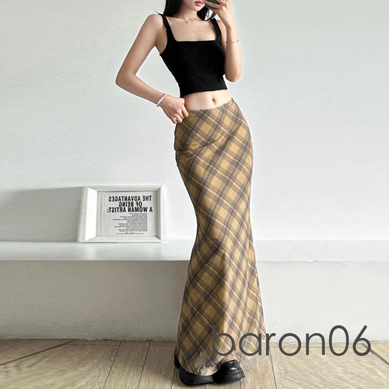 Rjqu-nữ Váy Dài Kẻ Sọc Cao Cấp Gói Hông Váy Vintage Ôm Vừa Vặn Váy Dạo Phố