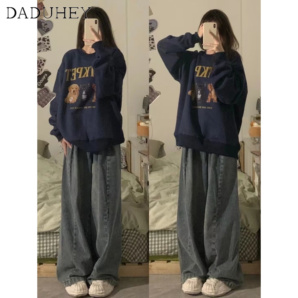 Ảnh Quần jean DADUHEY lưng cao ống rộng phong cách đường phố Mỹ cổ điển cao cấp plus size 3