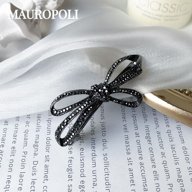 Mauropoli [Hàng Có Sẵn] Kẹp Tóc Đính Kim Cương Giả Màu Xanh Lam Phong Cách Âu Mỹ Cổ Điển