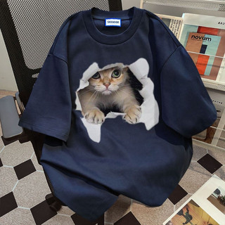 HIIXIIVI Áo thun unisex cotton tay ngắn cổ tròn, form rộng, in độc đáo, phù hợp nam nữ và cặp đôi