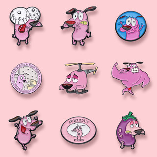 Courage The Cowardly Dog Hoạt Hình Puppy Trâm Dễ Thương Ngộ nghĩnh Hồng Động Vật Men Huy Hiệu Ba Lô Phụ Kiện Quà Tặng Cho Bạn Bè