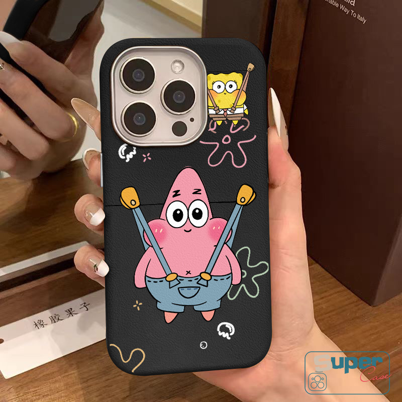 Ốp lưng cặp đôi SpongeBob Patrick hoạt hình ngộ nghĩnh Tương thích cho IPhone 16 11 15 13 14 12 Pro Max XR X XS Max 15Pro 11Pro 16Pro 14Pro 13Pro 12Pro Max Vỏ mềm da họa tiết sang trọng