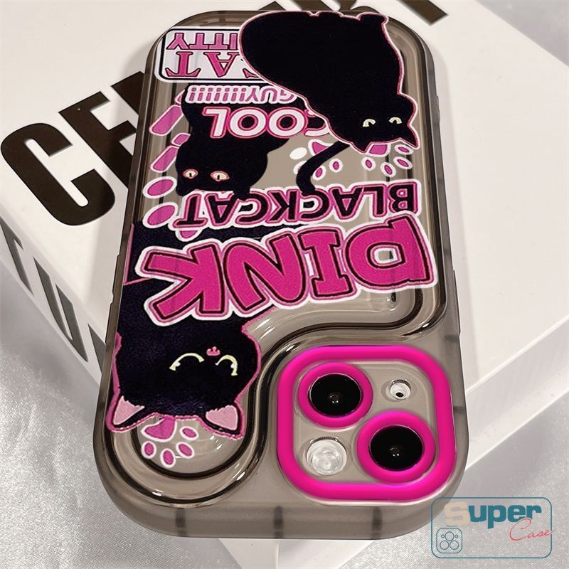 Ốp điện thoại hình mèo đen dễ thương Graffiti sáng tạo tương thích cho IPhone 13 11 15 14 12 Pro Max 7Plus XR X XS Max 8Plus 7 8 15 Plus SE 2020 Vỏ mềm dày chống sốc trong suốt