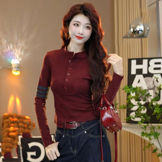 Lông Cừu Lót Cổ Cao Mỏng Lông Cừu Màu Sắc Tương Phản Nút Chui Đầu Thiết Kế Đáy Thu Đông Dài Tay Phong Cách Phương Tây