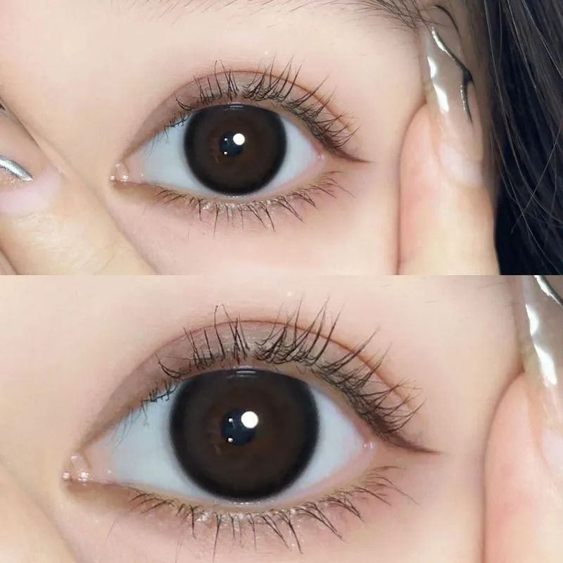 Set 2 Kính Áp Tròng Màu Đen contact lenses 0 ~ -8.00 black len 14.2mm lens cận lens nâu bean black 51