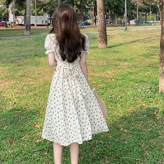 Đầm Tay Ngắn Cổ Vuông In Họa Tiết Hoa Thời Trang Mùa Hè Xinh Xắn Cho Nữ