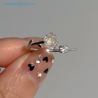 Unewtyu Vintage Hoa Hồng Hoa Camellia Nhẫn Nữ Phong Cách Hàn Quốc Mở Đầu Có Thể Điều Chỉnh Thời Trang Nhẫn Cưới Đính Hôn Dự Tiệc Trang Sức VN