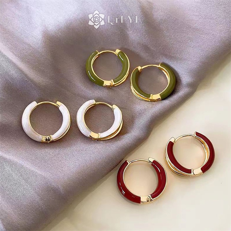 Khuyên tai QrhYK kim loại tròn phong cách vintage mới