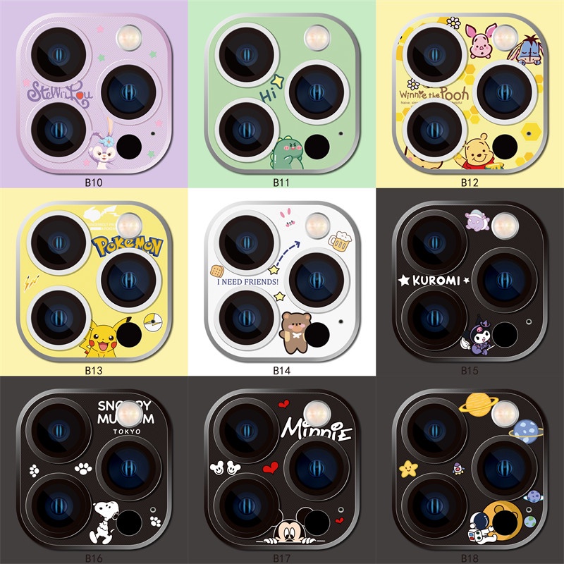 Bảo Vệ Camera Kính Kim Loại Ống Kính Máy Ảnh Cho iPhone 16 / 16 Pro / 16 Pro Max / 16 Plus Full Cover Lens iPhone16 Bảo Vệ Màn Hình Kính Cường Lực Hoạt Hình