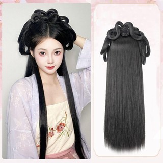 PENTAXZR Tóc Giả Cổ, Chụp Ảnh Tổng Hợp Nữ Hanfu Tóc Giả, Phụ Kiện Khiêu Vũ Tóc Giả Màu Đen Cổ Phối Tóc Bun Tóc