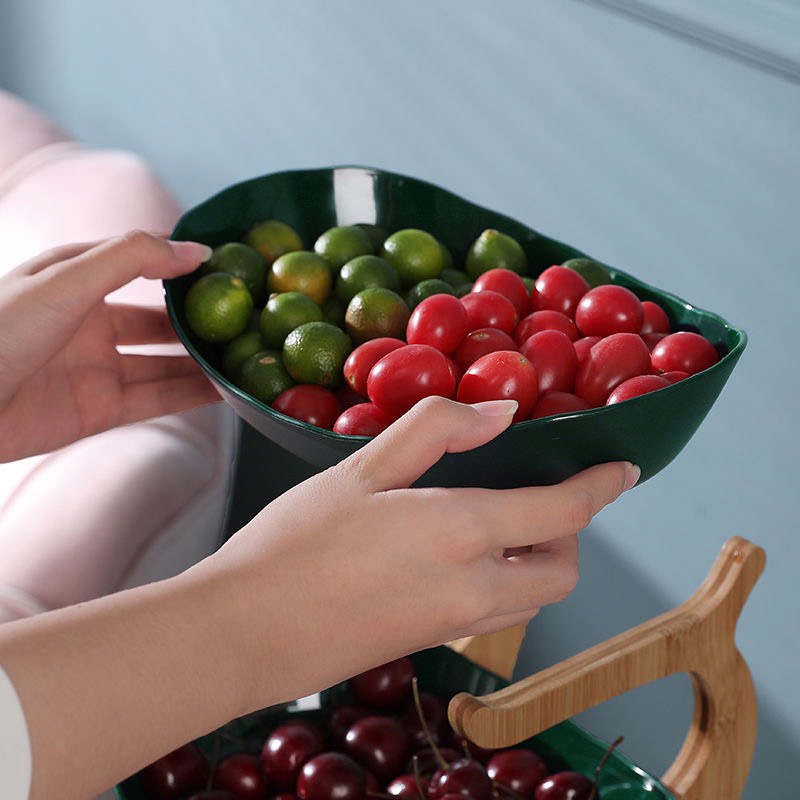 Đĩa Trái Cây Trưng Bày Nhiều Tầng Kèm Kệ Gỗ Sang Trọng - Khay Đựng Bánh Kẹo Đồ Ăn Ngày Tết Phong Cách Bắc Âu