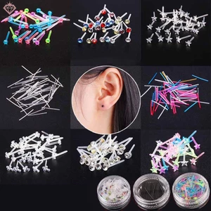 Bộ 60 / 200 Bông Tai Đinh Tán Bằng Nhựa Nhiều Màu Chống Dị Ứng Mới