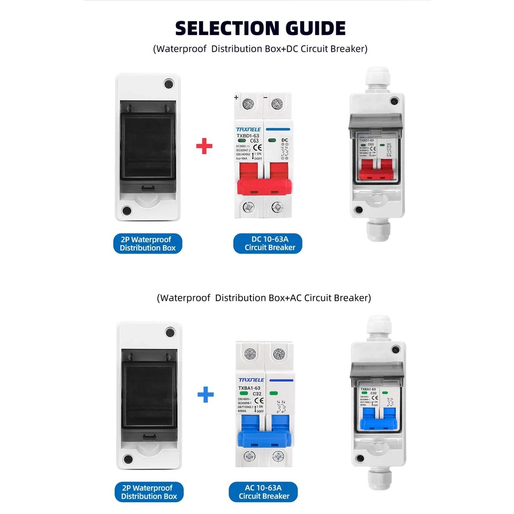 Hộp phân phối điện chống nước IP65 HT-2p Bộ ngắt mạch năng lượng mặt ...