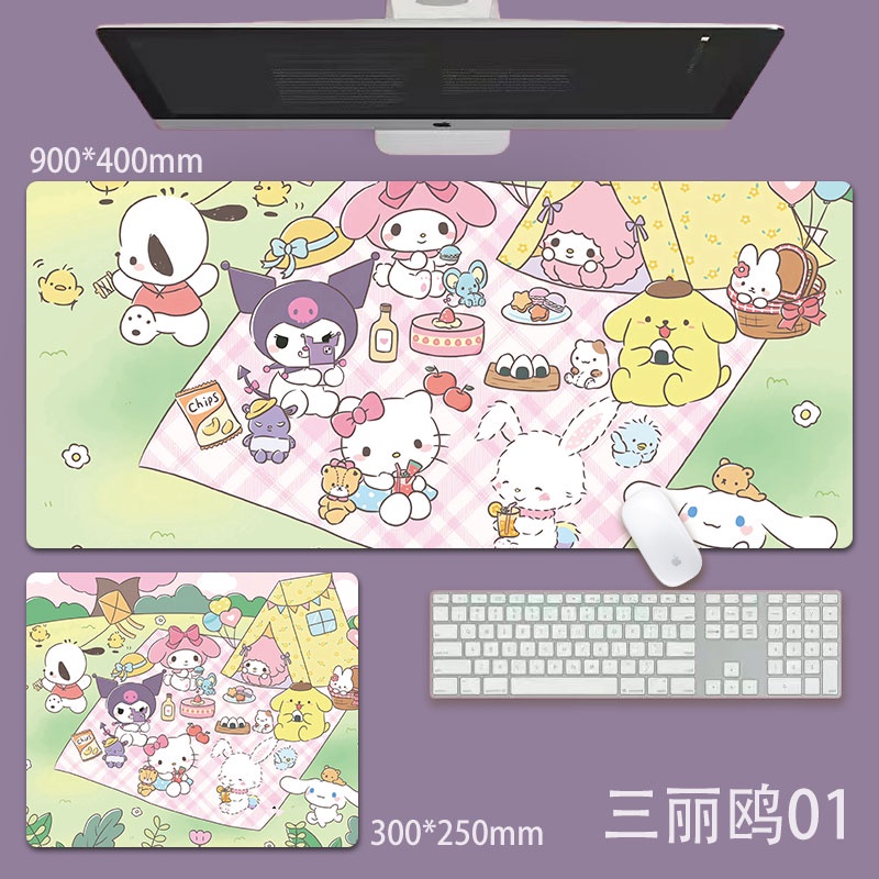 Sanrio Hoạt Hình Lớn Miếng Lót Chuột Dễ Thương Cinnamoroll Kuromi Anime Chống Trơn Trượt Miếng Lót Bàn Laptop Bàn Phím Thảm