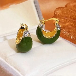 Khuyên Tai Đính Đá Hình Quả Bơ Màu Xanh Lá Cây Cỡ Lớn Phong Cách Niche Thời Trang