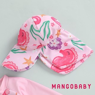 Mg-toddler Girl Rash Guard Đồ bơi in hoa dài tay có dây kéo Bộ đồ tắm có mũ