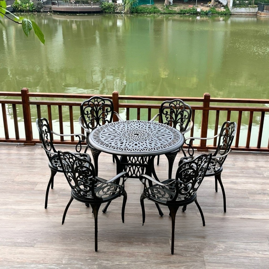Bộ bàn ghế ban công ngoài trời Tròn Nhôm đúc Bàn ghế sân vườn ngoài trời Bàn ghế ngoài trời - HP34
