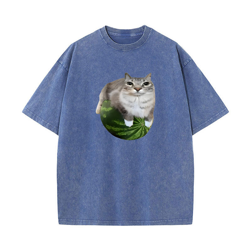 Áo thun Cat Silly Cat Meme in dưa hấu sang trọng, cổ điển, unisex nam nữ