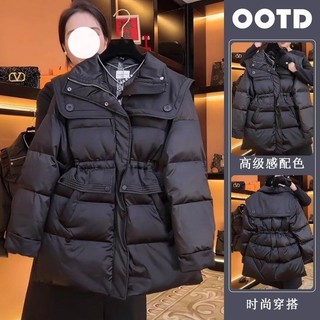 Cảm giác cao cấp Áo khoác Cotton rộng hẹp màu đen siêu đẹp mắt 2025 Phong cách mới Quilted dày