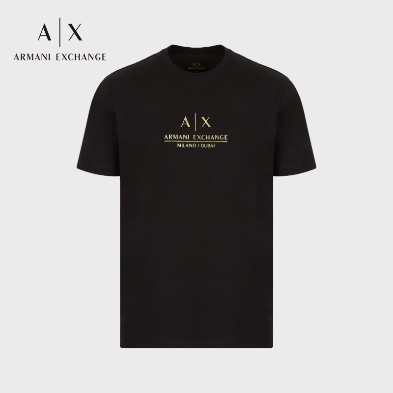ARMANI Mùa Thu Nam Chữ Thời Trang LOGO Cotton Nguyên Chất Áo Thun Ngắn Tay