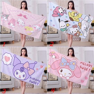 Khăn tắm hoạt hình Sanrio in 1 mặt Hello Kitty/Kuromi/Melody/Pochacco, vải Terry thấm hút mềm