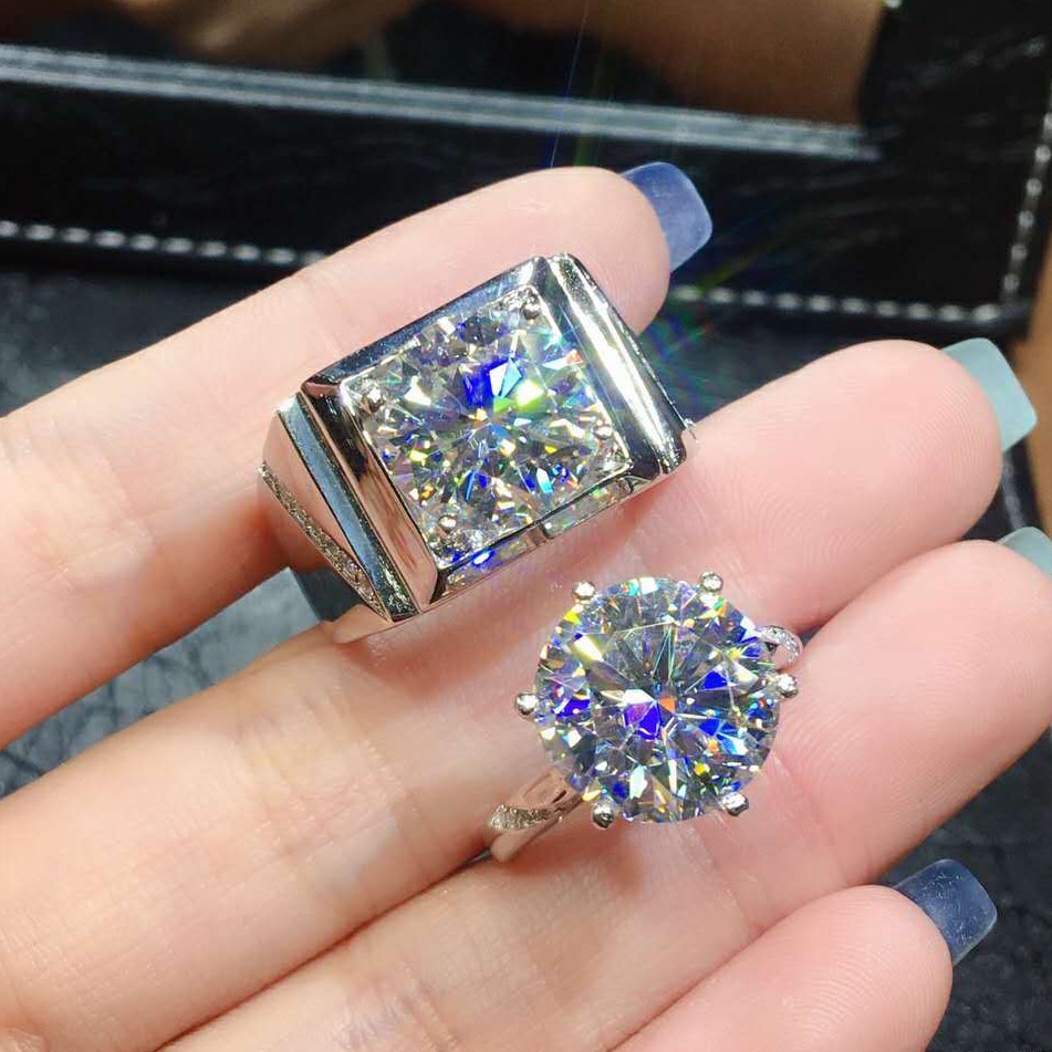 [Giấy chứng nhận Gra đính kèm] Nhẫn Moissanite thật PT950 Nhẫn đôi thời trang Moissanite kim cương