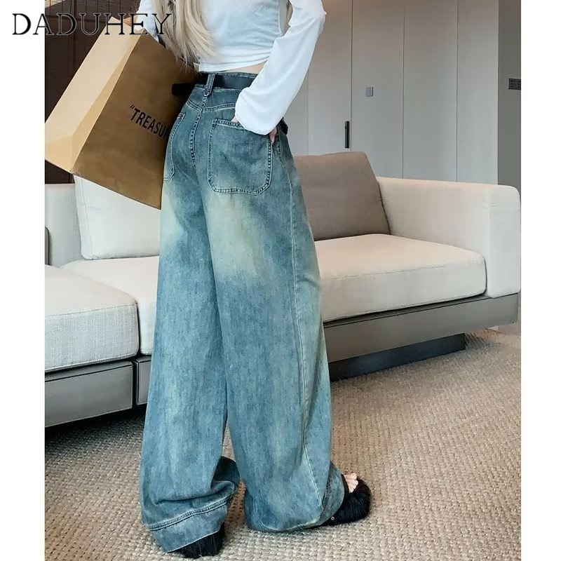 Ảnh DaDuHey New American Ins High Street Retro Washed Jeans Niche High Waist Loose Wide Leg Pants Trousers 4