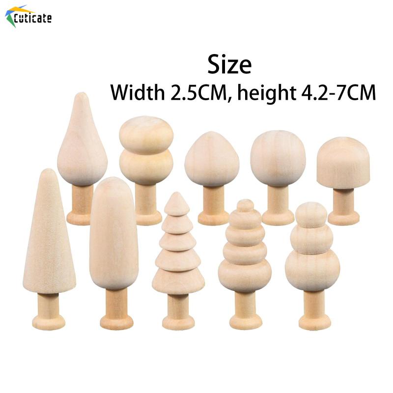 [Cuticate]Bộ 10 Cây Gỗ mini Không Sơn Dùng Trang Trí Giáng Sinh