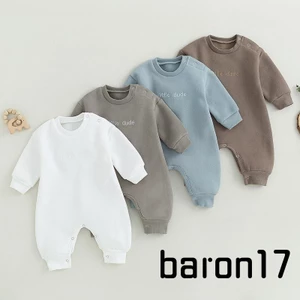 Lpdl-baby Bé Trai Jumpsuit Dễ Thương Thêu Chữ Dài Tay Cổ Tròn Không Chân Áo Liền Quần Mùa Đông Thu Trang Phục