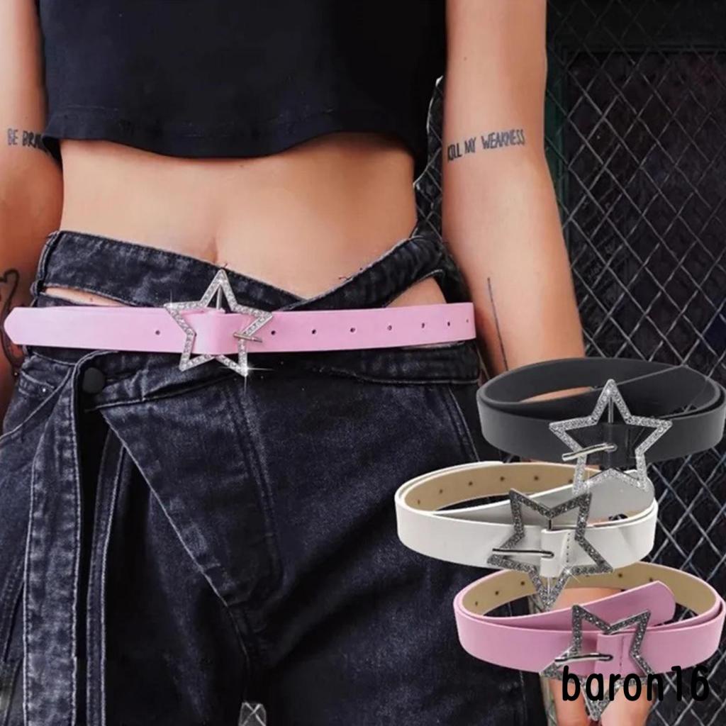 Thắt lưng da PU Y2K đính đá kim loại hình ngôi sao có thể điều chỉnh kích cỡ